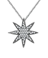 Cubic Zirconia Pave Star Pendant Necklace in Sterling Silver, 16" + 2" extender