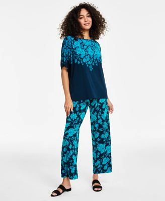 Jm Collection Womens Printed Short Sleeve Knit Top Pull On Pants Created For Macys