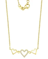 Cubic Zirconia Triple Heart Pendant Necklace in 14k Gold-Plated Sterling Silver, 13" + 2" extender