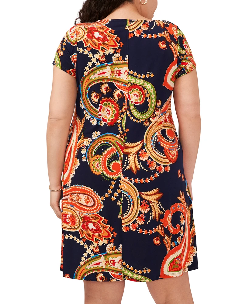 Msk Plus Size Printed Short-Sleeve Swing Dress