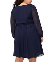 Msk Plus Blouson-Sleeve Tie-Waist Fit & Flare Dress