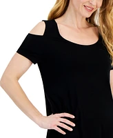 Jm Collection Women's Solid Short-Sleeve Cold-Shoulder Top, Created for Macy's