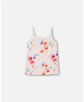 Girl Organic Cotton Tank Top Light Pink Printed Flowers - Toddler|Child