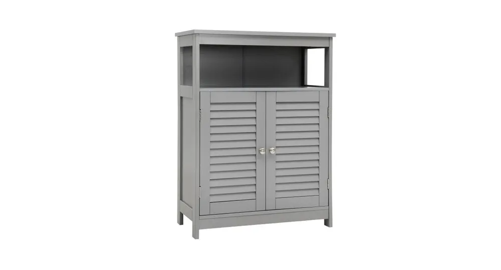 Wood Freestanding Bathroom Storage Cabinet with Double Shutter Door