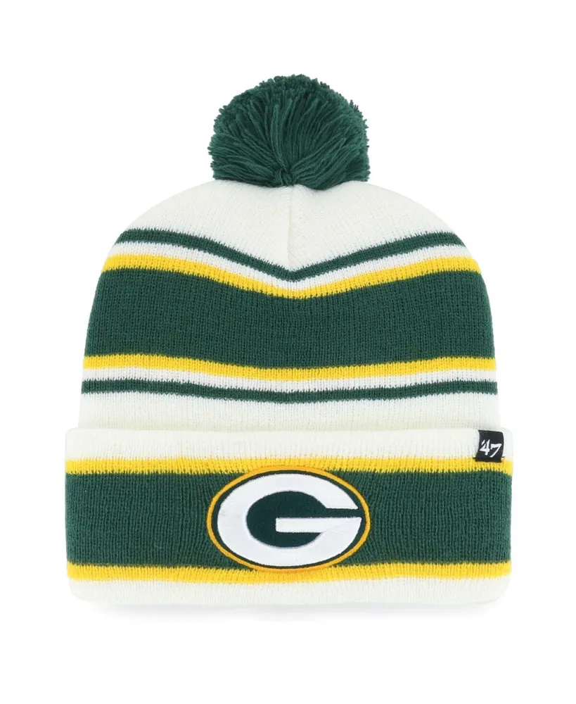 Youth Boys and Girls '47 Brand White Green Bay Packers Stripling Cuffed Knit Hat with Pom