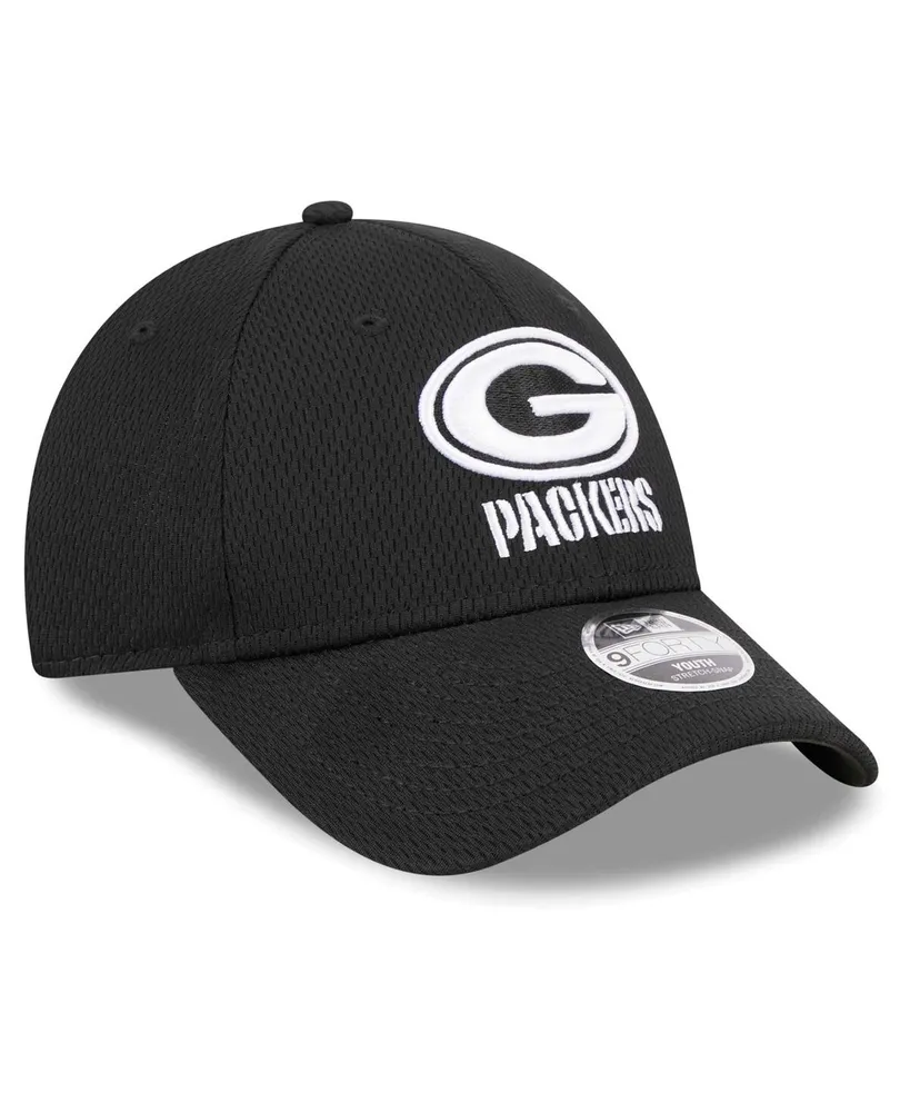 Youth Boys and Girls New Era Black Green Bay Packers Main B-Dub 9FORTY Adjustable Hat