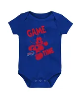 Baby Boys and Girls Royal, Red, Gray Buffalo Bills Three-Piece Disney Game Time Bodysuit Set