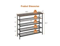 Industrial Adjustable 5-Tier Metal Shoe Rack with 4 Shelves for 16-20 Pairs