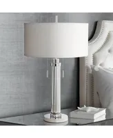 Cadence Modern Art Deco Style Column Table Lamp 30" Tall Chrome Silver Linear Clear Glass Rod White Drum Shade Decor for Living Room Bedroom House Bed
