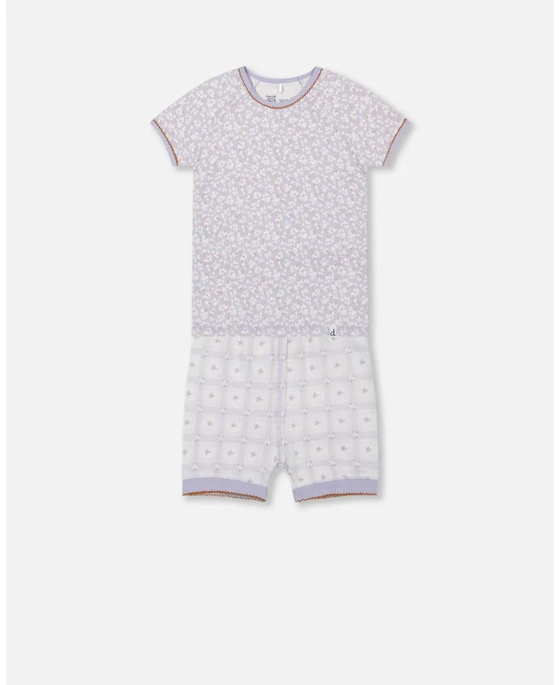 Baby Girl Organic Cotton Two Piece Pajama Set Lilac Printed Little Flowers - Infant