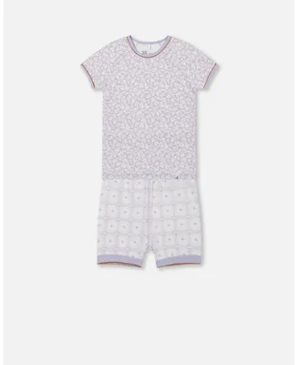 Baby Girl Organic Cotton Two Piece Pajama Set Lilac Printed Little Flowers - Infant