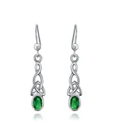 Bling Jewelry Bff Green Oval Bezel Love Knot Dangle Irish Celtic Earrings For Women Fish Hook Sterling Silver 1.5 Inch Long