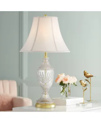 Traditional Glam Style Table Lamp 26.5" High Cut Glass Urn Brass Gold Metal Clear White Cream Bell Glass Shade Decor for Living Room Bedroom House Bed