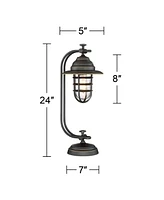 Knox Industrial Desk Table Lamp 24" High Oil Rubbed Bronze Cage Glass Shade Antique Edison Led Filament for Living Room Bedroom House Bedside Nightsta