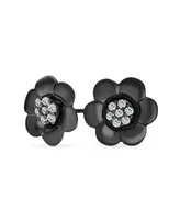 Bling Jewelry 2 In 1 Removable Jackets Simple Danity Pave Cz Stud Center with Petal Flower Jacket Rose Stud Earrings For Women Black Plated Sterling S