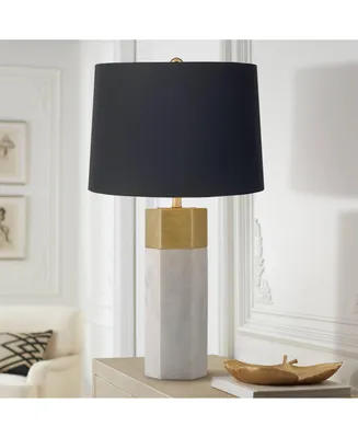 Leala Modern Accent Table Lamp 21" High Faux Marble Gold Metal Hexagonal Black Drum Shade Decor for Bedroom Living Room House Home Bedside Nightstand