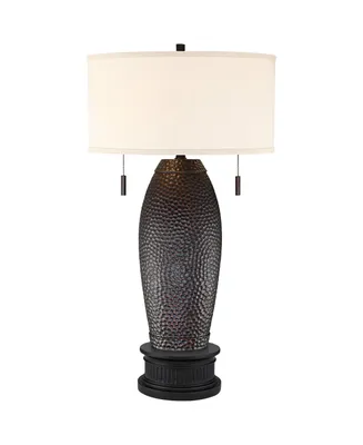 Noah Rustic Farmhouse Industrial Table Lamp with Black Riser 35.25" Tall Hammered Bronze 2