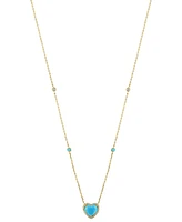 Effy Turquoise & Diamond (1/6 ct. t.w.) Heart Halo Pendant Necklace in 14k Gold, 16" + 2" extender