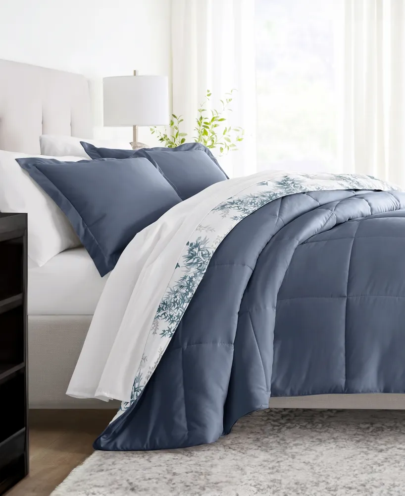 ienjoy Home Bamboo Leaves Blue -Piece Comforter Set