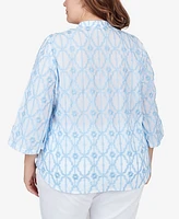 Ruby Rd. Plus Size Trellis Embroidered Cotton Button Front Top