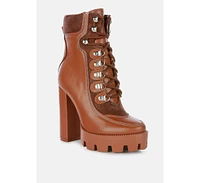 Women's yeti high heel lace up biker boots