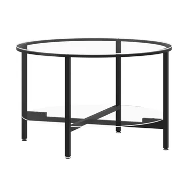 Tea Table Black and Transparent 27.6" Tempered Glass