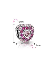 Hot Pink Fuchsia Cubic Zirconia Cz Pave Heart Charm Bead For Women Girlfriend Sterling Silver For European Bracelet