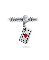 Bling Jewelry Travel Vacation Good Luck Casino Ace Of Hearts Poker Player Cards Dangle Charm Bead Red Heart Enamel Sterling Silver Fits European Brace