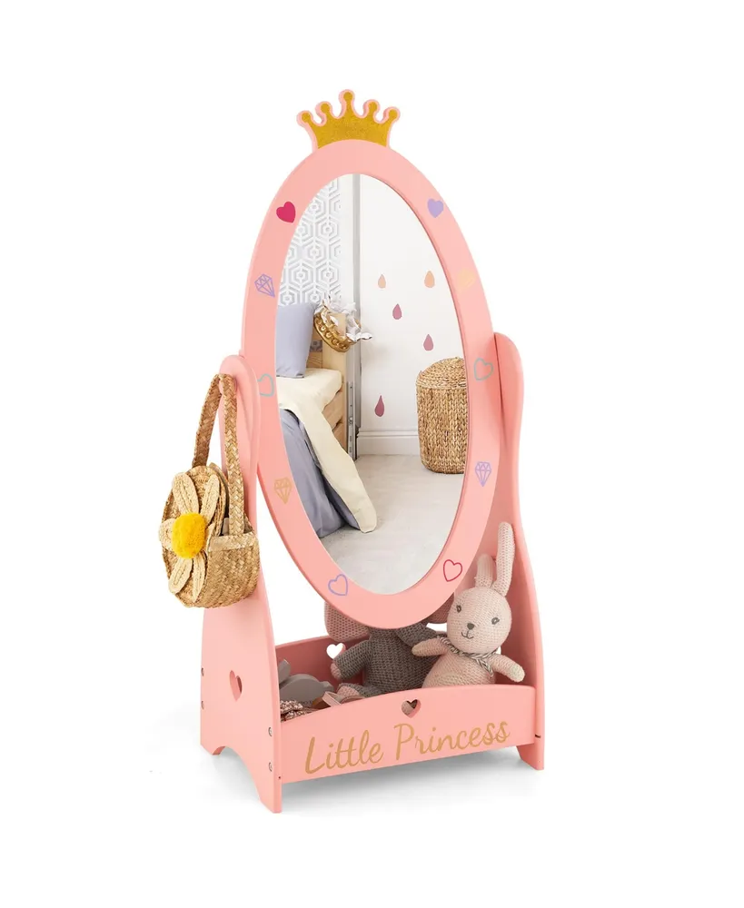 Costway Kids Full Length Mirror Free-Standing 360° Dressing Wooden Princess