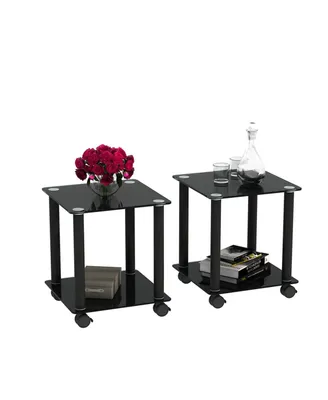Simplie Fun 2-Piece Black Side Table, 2-Tier Space End Table, Modern Nightstand, Sofa Table, Side Table With Storage Shelf