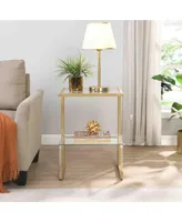 Simplie Fun Golden Side Table, 2-Tier Acrylic Glass End Table For Living Room Bedroom