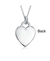 Bling Jewelry Tiny Minimalist Flat Medium Size Heart Shape Blank Plain Pendant Necklace For Women Sterling Silver