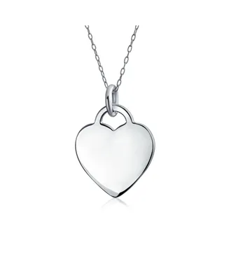 Tiny Minimalist Blank Plain Flat Heart Shape Initial Pendant Necklace For Teen For Women .925 Sterling Silver