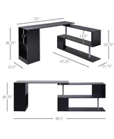 Homcom Rotating Corner Table Shelf Combo L-Shaped I-Shape Home Office, Black