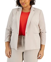 Tahari Asl Plus Notched Collar Ruched-Sleeve Blazer