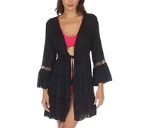 Raviya Women's Lace-Inset Tie-Front Tiered Swim Cover-Up