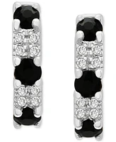 2-Pc. Set Onyx & White Topaz Double Pierced Chain Earrings, & Small Huggie Hoop Earrings in Sterling Silver