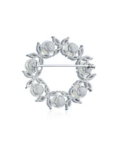 Bling Jewelry Elegant Holiday Marquise Cz Cubic Zirconia Round 8MM White Simulated Pearl Wreath Circle Scarf Brooch Pin For Women