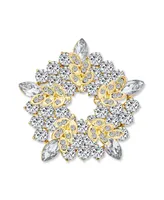 Bling Jewelry Large Two Tone Golden Crystal Fashion Holiday Circle Wreath Scarf Brooch Pin Gold Silver Plated