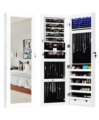 Door Mounted Lockable Mirrored Jewelry Cabinet with Led Lights