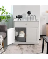 Inolait Wooden Cat Litter Box Enclosure with Drawer Side Table Furniture