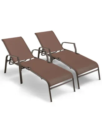 2 Pieces Patio Folding Chaise Lounge Chair Set with Adjustable Back