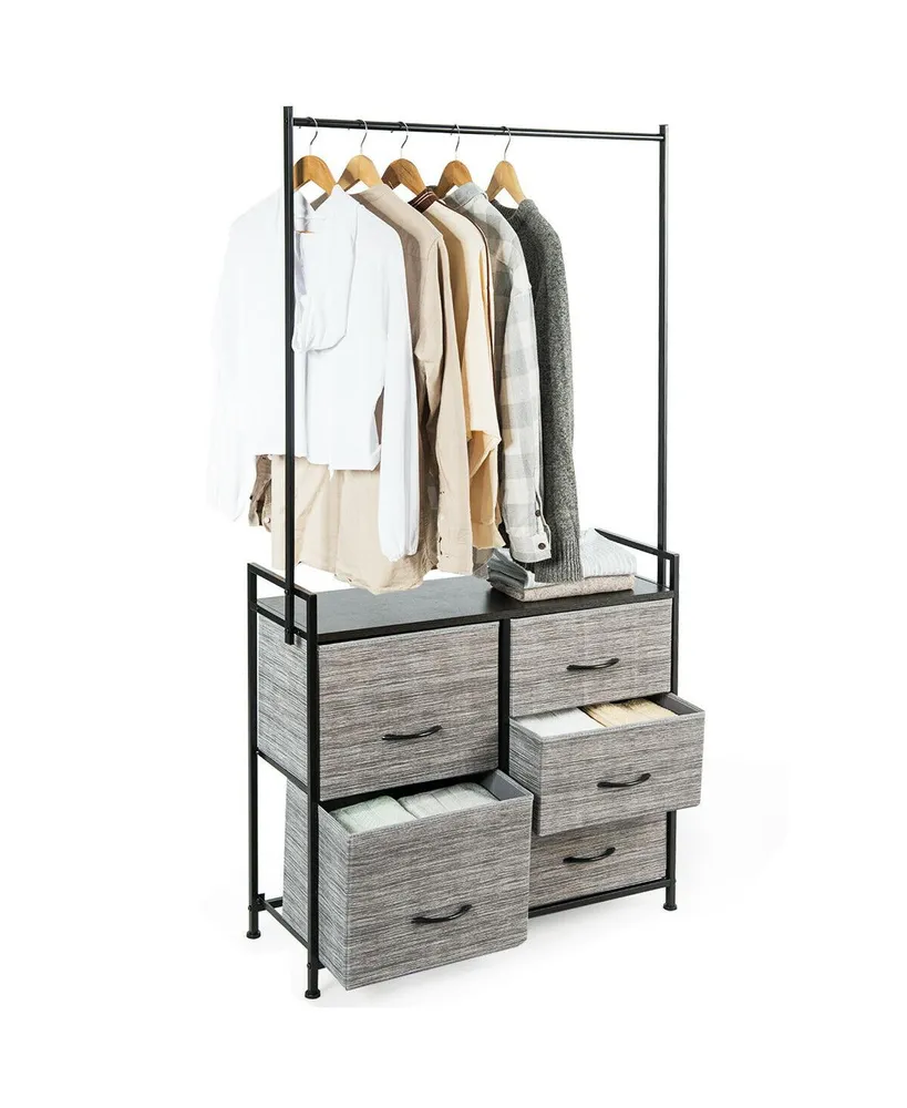 5 Fabric Drawers Dresser with Metal Frame and Wooden Top