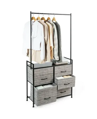 5 Fabric Drawers Dresser with Metal Frame and Wooden Top