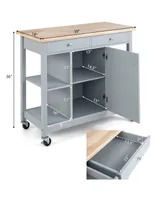 Mobile Kitchen Island Cart with 4 Open Shelves and 2 Drawers