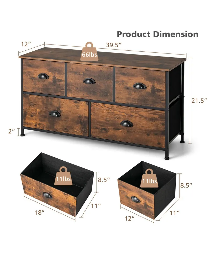 Dresser Organizer with 5 Drawers and Wooden Top-Rustic Brown