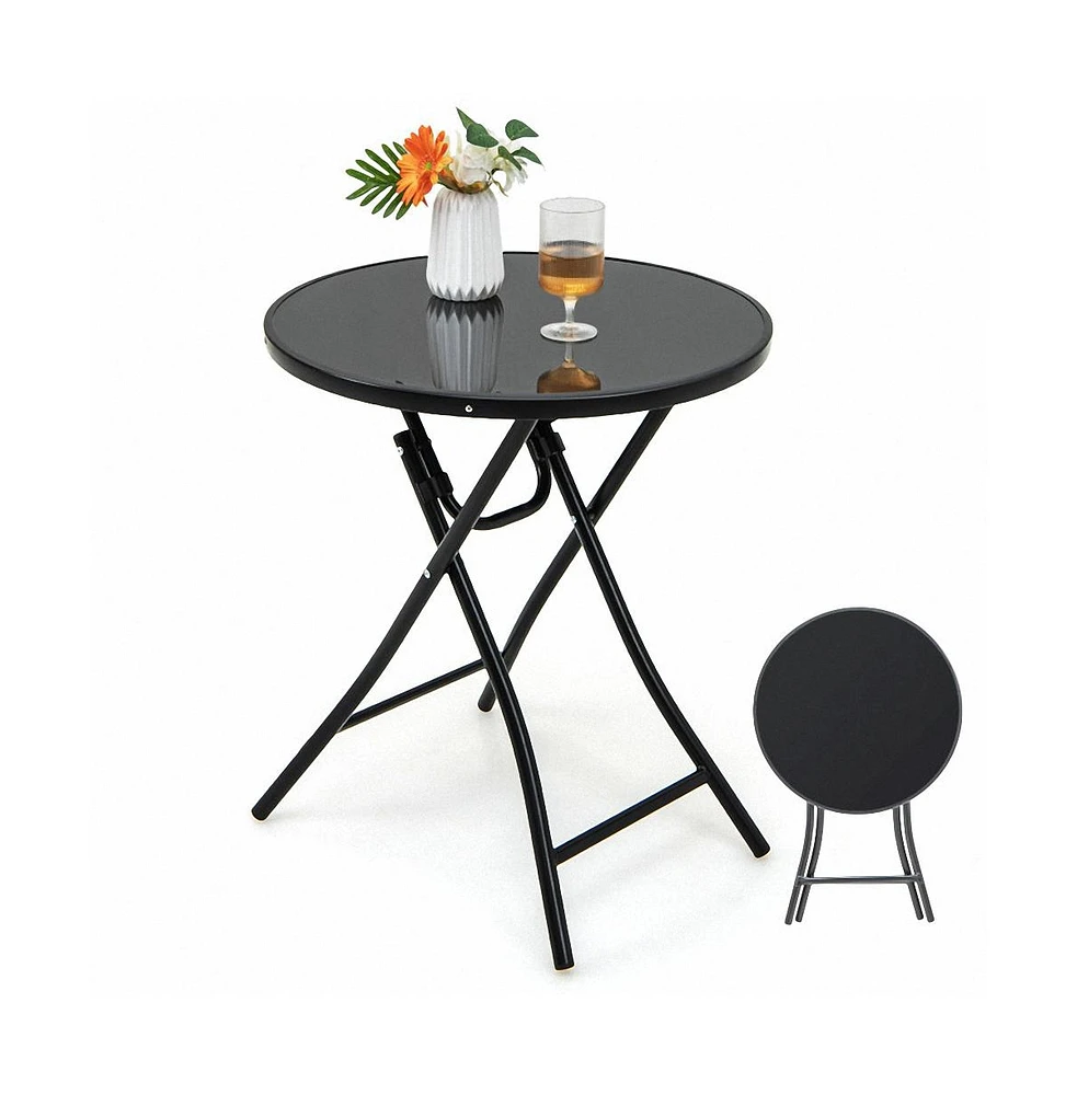 23 Inch Round Bistro Table with Tempered Glass Tabletop