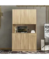 70" Tall Wardrobe& Kitchen Cabinet, with 6-Doors, 1-Open Shelves and 1-Drawer for bedroom, Rustic Oak