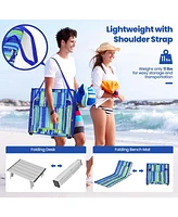 Inolait 3 Pieces Beach Lounge Chair Mat Set 2 Adjustable Lounge Chairs with Table Stripe