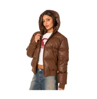 Women's Wintry faux leather hooded puffer Jacket